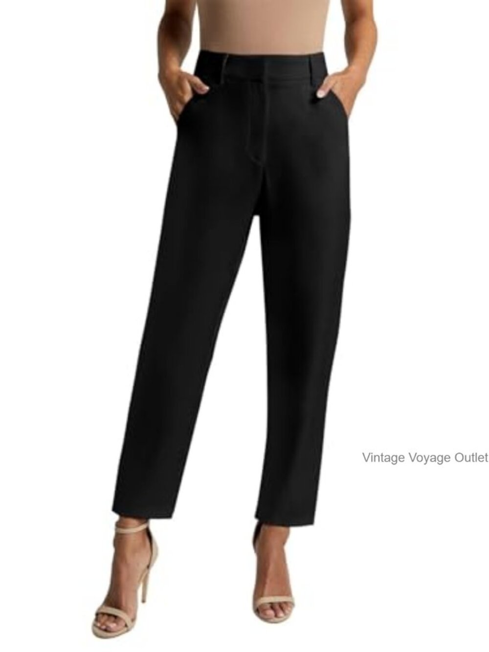 Women High Waisted Straight Leg Work Trousers with Pockets